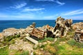 Bench next to amazing rock formation