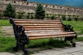 A bench in old monastery's yard Royalty Free Stock Photo