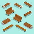 Bench. Outdoor park benches Icon Set. Wooden benches for rest in the park. Flat 3d isometric vector illustration for Royalty Free Stock Photo