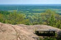 Bench overlooking golf course and farmland in Gatineau Park Royalty Free Stock Photo