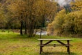 The bench in park in autumn