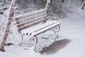 bench in the park is covered with snow Royalty Free Stock Photo