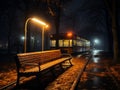 a bench in a park at night Royalty Free Stock Photo