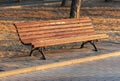 Bench in the park in the rays of the sunset Royalty Free Stock Photo