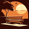 Bench in the park at sunset. in flat style. Generative AI