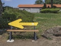 A bench for pilgrims to rest on when passing through the town of Palas de Rei along the Camino de Santiago, Spain.