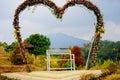 A close-up view of the heart-shaped architecture in the garden.