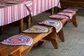 Bench with rugs ready for dinner