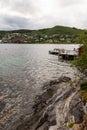 bench by the sea bay in the fjord