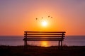 Bench with sea view at sunset, Sicily island, Italy Royalty Free Stock Photo