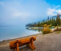 Bench on the shore of Pyramid Lake Royalty Free Stock Photo