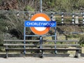 Bench and sign at Chorleywood railway station