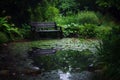 A bench sits on top of a lush green field, creating a simple and inviting seating area in nature, A quiet moment of reflection in Royalty Free Stock Photo