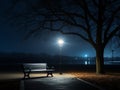 a bench sitting in a park at night Royalty Free Stock Photo