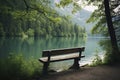 Bench Sitting on Shore of Lake, Relaxing Spot for Enjoying the Scenic View