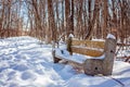 Bench In The Snowy Park In Winter. Nice Place