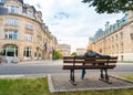 Bench on street, ancient European tourist city