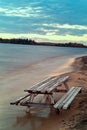 Bench and table sunk into the sand