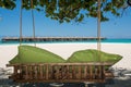 Bench at the topical beach at Maldives Royalty Free Stock Photo