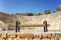 Bench for tourists in the amphitheater, close-up. Space for text Royalty Free Stock Photo