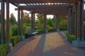 Bench under a shaded arbor