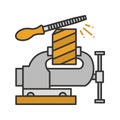 Bench vice fixing wooden plank color icon Royalty Free Stock Photo