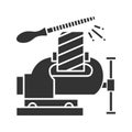 Bench vice fixing wooden plank glyph icon Royalty Free Stock Photo