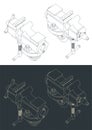 Bench vice isometric blueprints Royalty Free Stock Photo