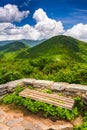 Bench and view of the Appalachians from Craggy Pinnacle Royalty Free Stock Photo