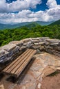 Bench and view of the Appalachians from Craggy Pinnacle, near th Royalty Free Stock Photo