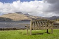 Bench of view of scottish highlands in mull Royalty Free Stock Photo