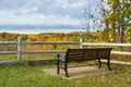 Bench views the fall colours in Rouge Urban National Park Royalty Free Stock Photo