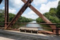 Bench on Catskills Wallkill River Rail Trail Bridge in Upstate New York.