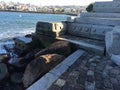 Bench for the Wave Organ with a bay view, 1. Royalty Free Stock Photo