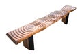 Wood bench on white background, wooden log home style bench. Wooden carving bench style isolated