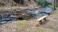 Bench by a Wild Mountain Trout Stream Royalty Free Stock Photo