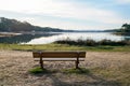 Bench wooden empty on lake hossegor in landes france Royalty Free Stock Photo