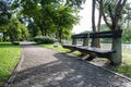 Benches along the footpath at Suan Luang Rama 9 Park Royalty Free Stock Photo