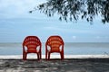 red Benches on the beach