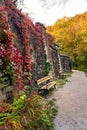 benches beautiful colorful hanging garden of Palace in Lillafured Hungary autumn fall season in Bukk National Park