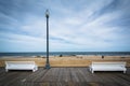 Benches on the boardwalk in Rehoboth Beach, Delaware. Royalty Free Stock Photo