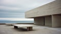 Ethereal Minimalism: Modern Grey Building On Beach Royalty Free Stock Photo