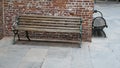 Benches brick building wall corner