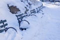 Benches in Central  Park  during winter, New York City . USA Royalty Free Stock Photo