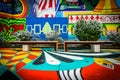 Benches and colorful mural in North Charles, Baltimore, Maryland