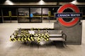 Benches are cordoned off due to the Covid-19 pandemic at the Canada Water Underground Station in London, UK Royalty Free Stock Photo