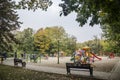 Benches facing playground