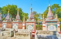 The row of funerary stupas at Thanboddhay Pagoda, Monywa, Myanmar