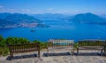 Benches in a mountain with a view to a lake Royalty Free Stock Photo