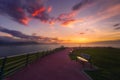 Benches in park in Getxo at sunset